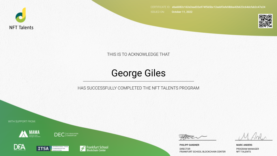 NFT Talents certificate template