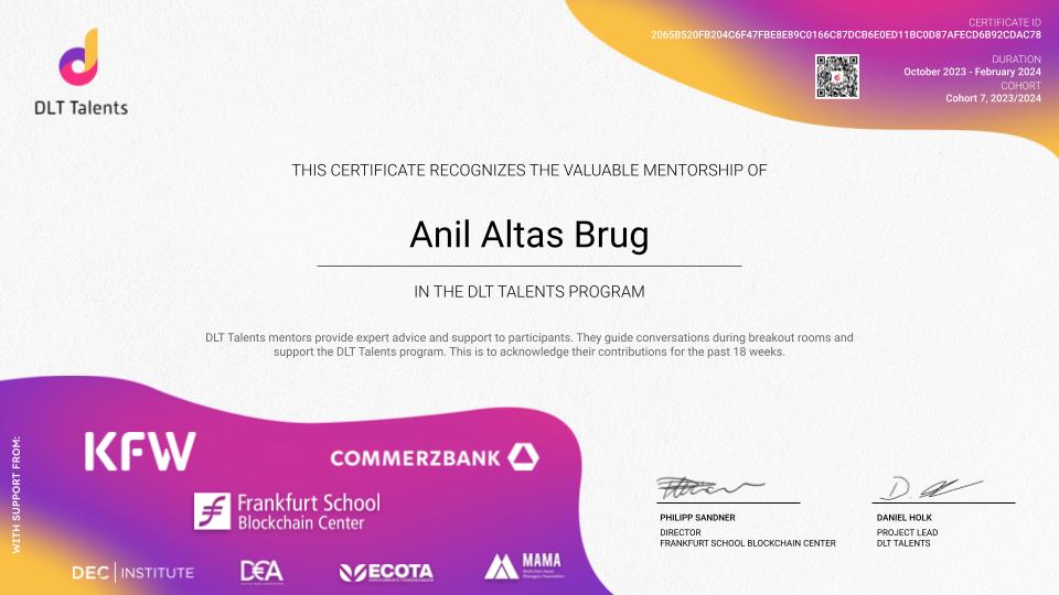 DLT Talents Mentor Certificate – Anil Altas Brug